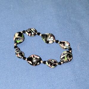 Murano Black and Pink Swirl Bracelet
